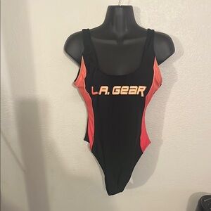 Retro LA Gear one piece bathing suit bodysuit baywatch sexy cute pink orange blk